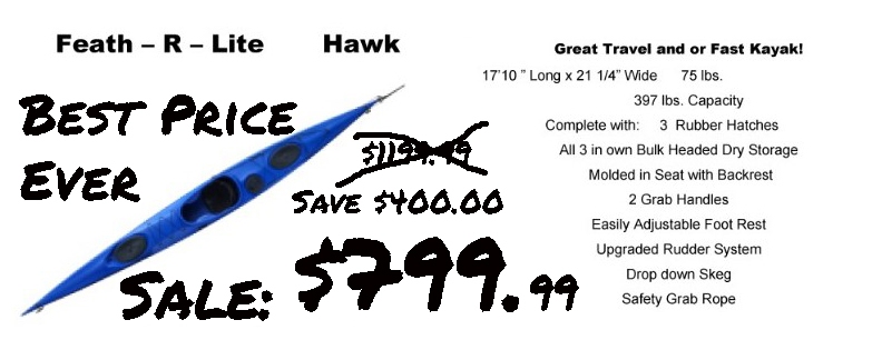 Feath-R-Lite Hawk 17'10" long 397lbs Capacity 3 rubber hatches upgraded rudder system molded seat with backrest