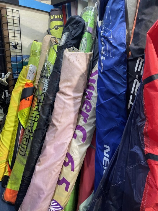 assortment used wind surfing sails