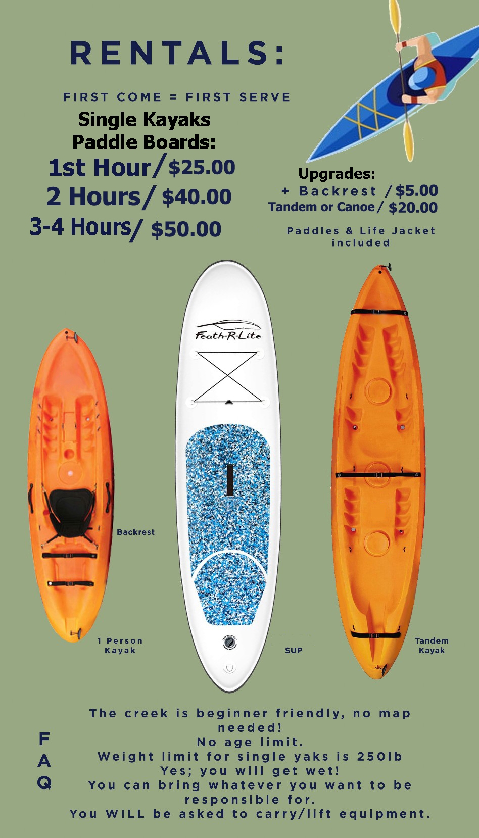 Kayak Paddle Board and Canoe Rentals Kayak Rental Canoe rentals Stand Up Paddle Board Rentals in Jacksonville Jax Florida 7 days a week open